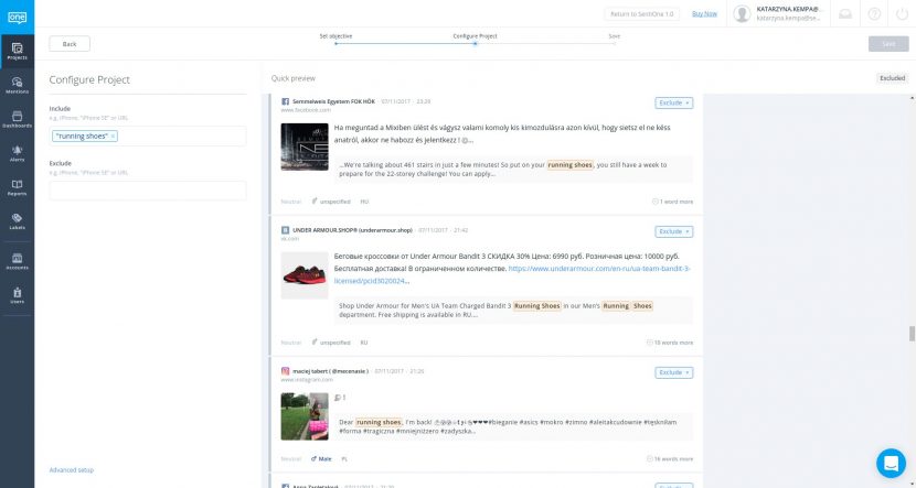 Közösségimédia-figyelési projekt létrehozása a SentiOne eszközben