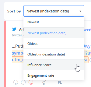 Sorting the mentions by most influential first.